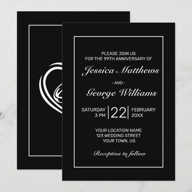 Invitación Aniversario negro blanco Minimalista moderno (Anverso / Reverso)