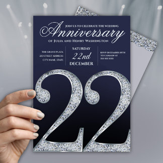Invitación Aniversario número 22 Diamante Plateado Años Azul 
