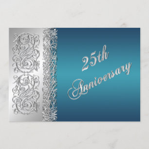 Invitación Aniversario número 25 Ornado con Rollos de Plata y