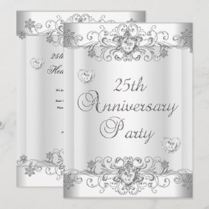Invitación Aniversario número 25 plateado con diamantes blanc