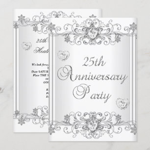 Invitación Aniversario número 25 plateado Corazones de Diaman