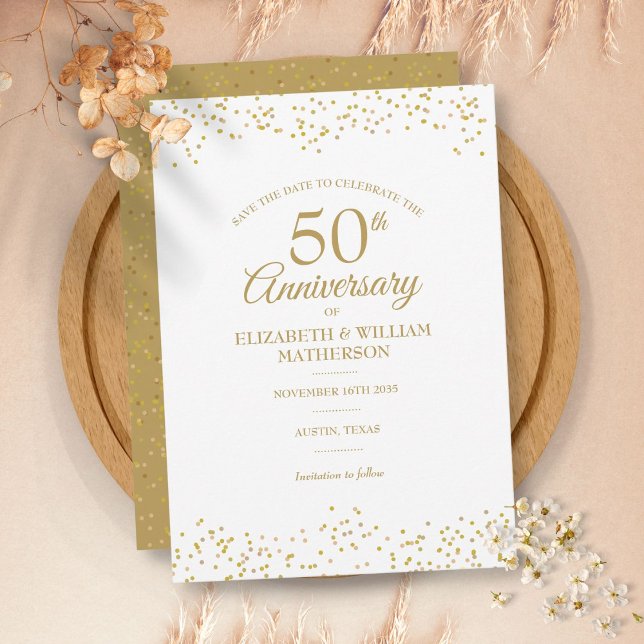 Invitación Aniversario número 50 Confeti de Polvo de Oro Save (Subido por el creador)