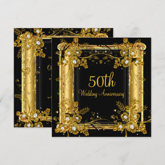 Invitación Aniversario número 50 de Bodas de Diamante Negro F
