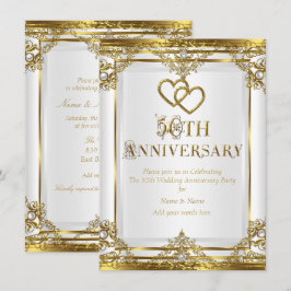 Invitación Aniversario número 50 Elegante Perla Blanca Dorada