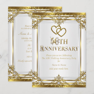 Invitación Aniversario número 50 Elegante Perla Blanca Dorada