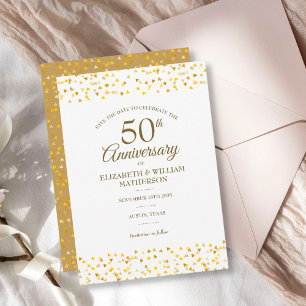 Invitación Aniversario número 50 Golden Love Hearts Save the 