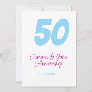 Invitación aniversario número 50 negrita azul rosa nombre fec