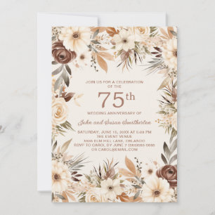 Invitación Aniversario número 75 de Bodas Floral Acuarela Cre
