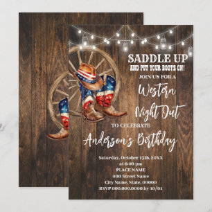 Invitación Aniversario patriótico de Cowboy de Western Night 