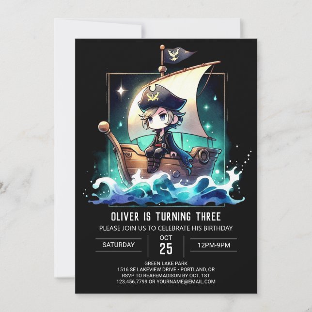 Invitación Aniversario pirata de sueño moderno (Anverso)