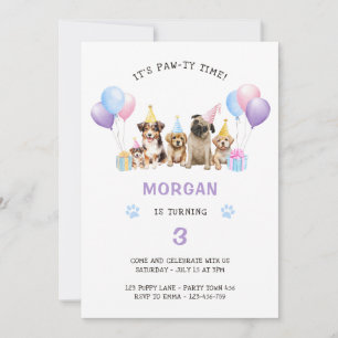 Invitación Aniversario púrpura de Perro de Paw-ty