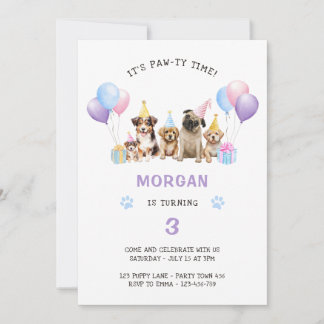 Invitación Aniversario púrpura de Perro de Paw-ty