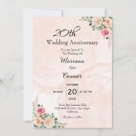 Invitación Aniversario romántico de Boda floral de crema rosa