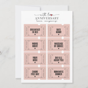 Invitación Aniversario romántico lindo cupones de amor imprim