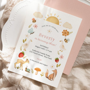 Invitación Aniversario rosa de los animales de Woodland