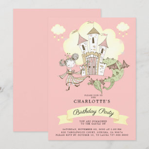 Invitación Aniversario rosa del Chica del Dragón de la Prince