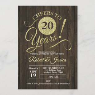 Invitación Aniversario ruso del 20 Boda - Madera dorada