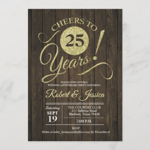 Invitación Aniversario ruso del 25° Boda - Madera dorada