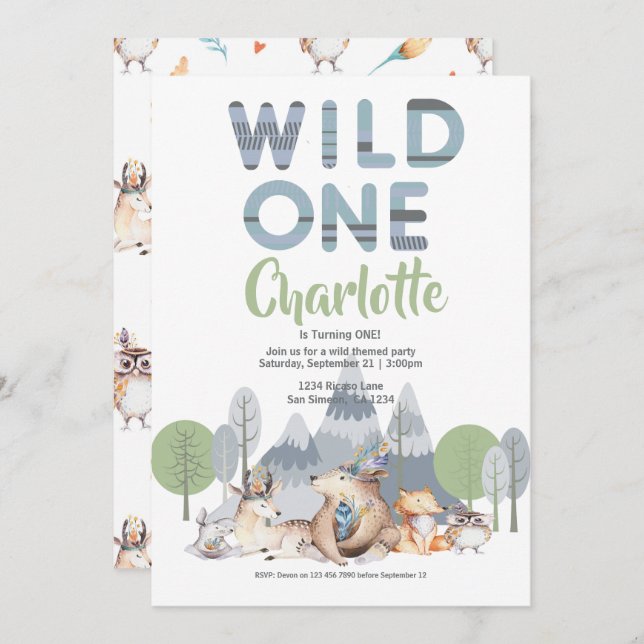 Invitación Aniversario salvaje de un animal lindo (Anverso / Reverso)