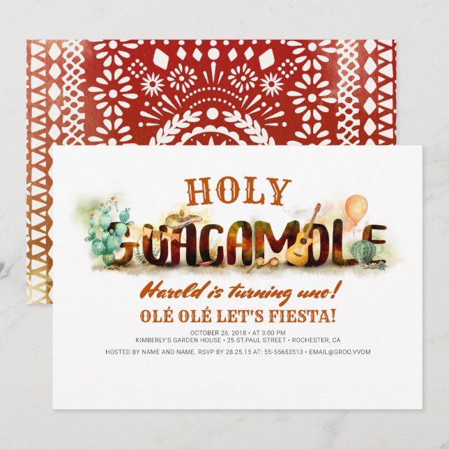 Invitación Aniversario Santo Guacamole de OLÉ LET'S FIESTA (Anverso / Reverso)