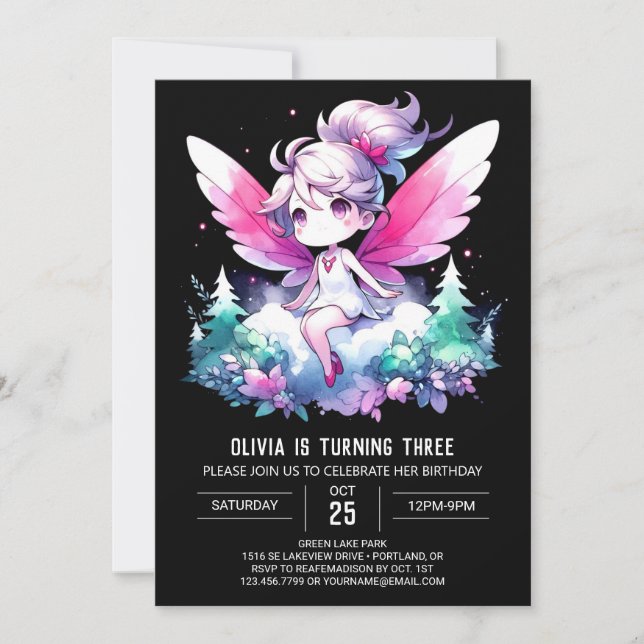 Invitación Aniversario simple de hadas encantado (Anverso)