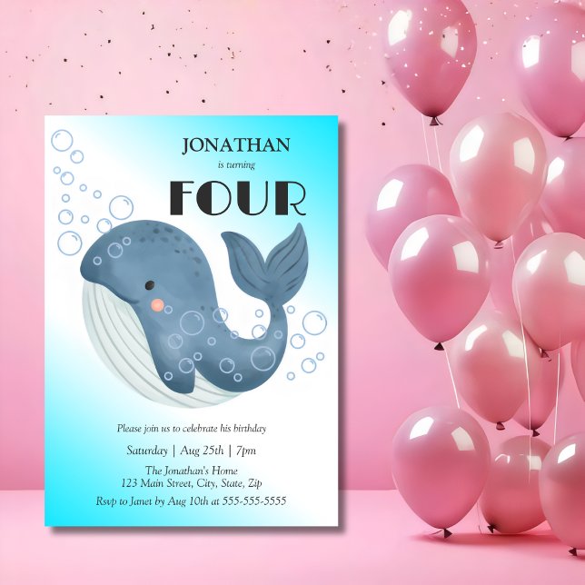 Invitación Aniversario simple de la burbuja de ballena azul (Subido por el creador)