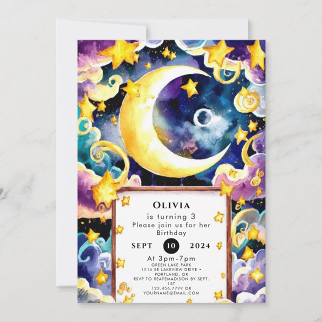 Invitación Aniversario simple de la luna (Anverso)