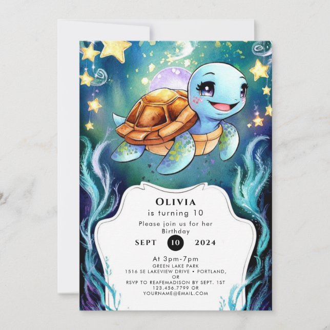 Invitación Aniversario simple de la tortuga Boho (Anverso)