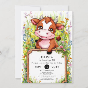 Invitación Aniversario simple de la vaca de Barnyard