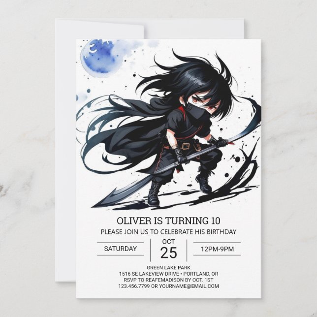 Invitación Aniversario simple del Cinturón Negro Ninja (Anverso)