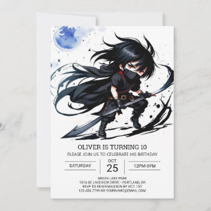Invitación Aniversario simple del Cinturón Negro Ninja