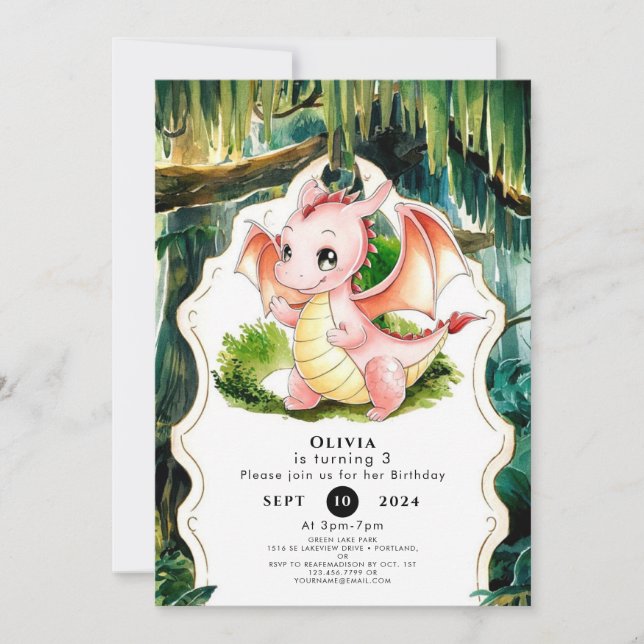 Invitación Aniversario simple del dragón encantado (Anverso)