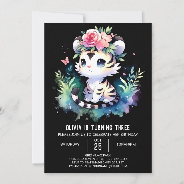 Invitación Aniversario simple del tigre encantado (Anverso)