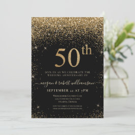 Invitación Aniversario Sorpresa de 50 años con Brillo Dorado 