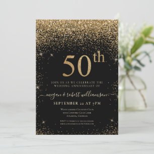 Invitación Aniversario Sorpresa de 50 años con Brillo Dorado 