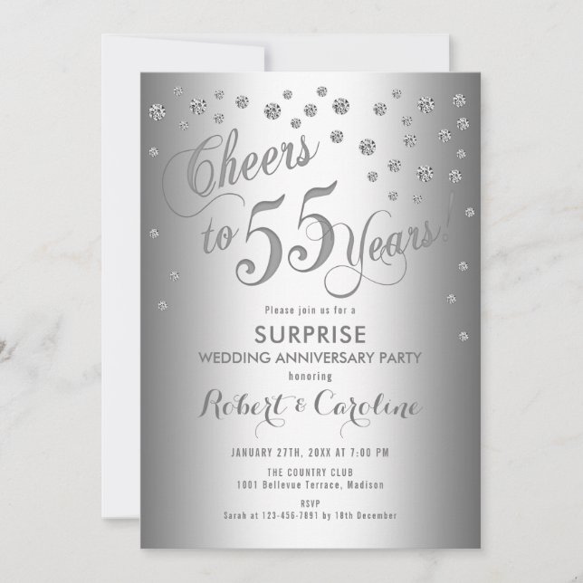 Invitación Aniversario Sorpresa de 55 Años de Boda - Plata (Anverso)