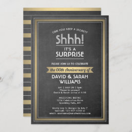 Invitación Aniversario Sorpresa Fiesta Black Chalkboard y Oro