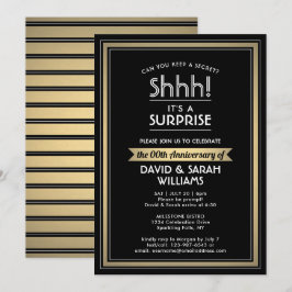 Invitación Aniversario sorpresa Fiesta negro, blanco y oro