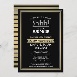 Invitación Aniversario sorpresa Fiesta negro, blanco y oro