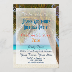 Invitación Aniversario tropical de la palmera de la playa de
