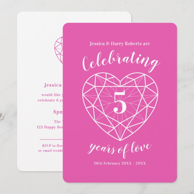 Invitación Aniversario Turmalí Rosa 5 años invita (Anverso / Reverso)