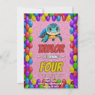 Invitación Aniversario único de la tortuga personalizado invi