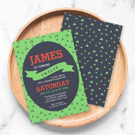 Invitación Aniversario verde y azul del triángulo moderno