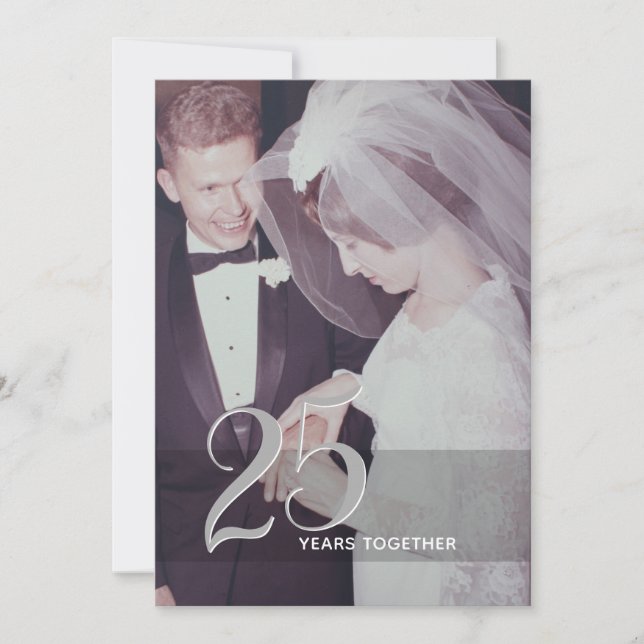Invitación Aniversario y foto del 25° Boda - gris plateado (Anverso)