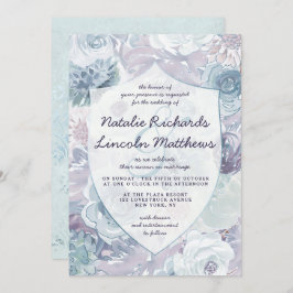Invitación Annabelle Vintage Blue Floral Escudo Boda
