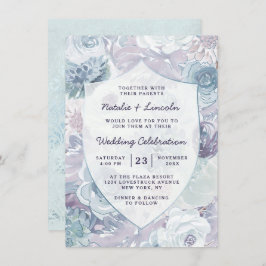 Invitación Annabelle Vintage Blue Floral Escudo con marco Bod