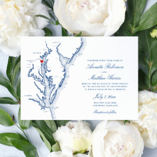 Invitación Annapolis MD Boda Azul de la Marina Chesapeake Bay