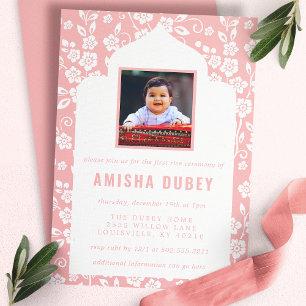 Invitación Annaprashan Rosa Blanco Floral Primera Ceremonia d