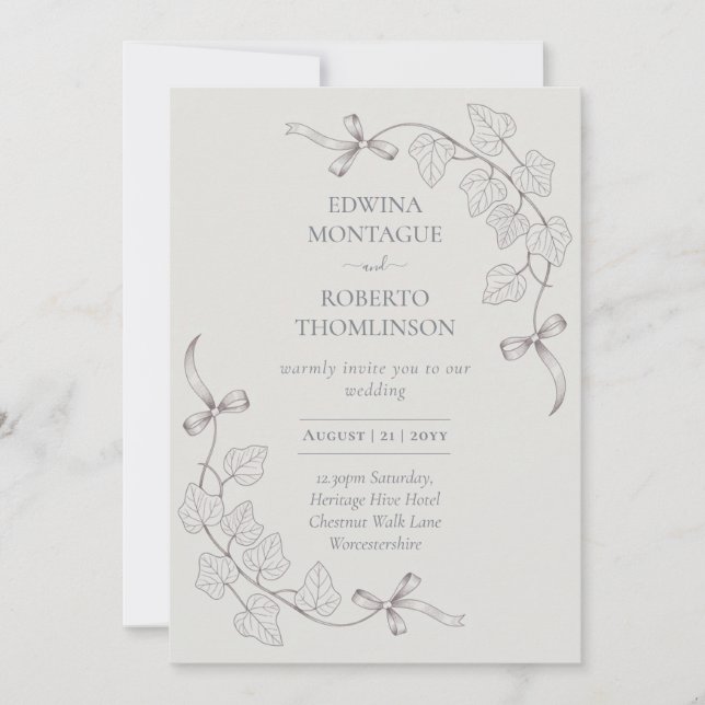 Invitación Anne Elliot Quiet Romance Wedding - Bows Ivy (Anverso)