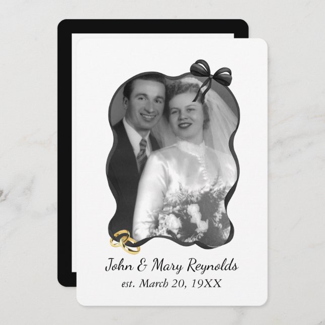 Invitación Anniversary Party Bow and Ribbon Frame On White (Anverso / Reverso)